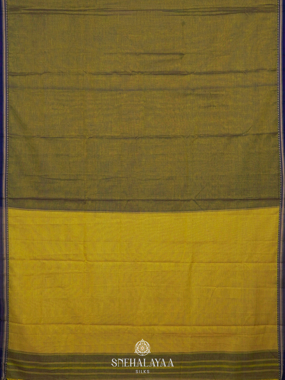 Olive Green Narayanpet Cotton Saree without Blouse