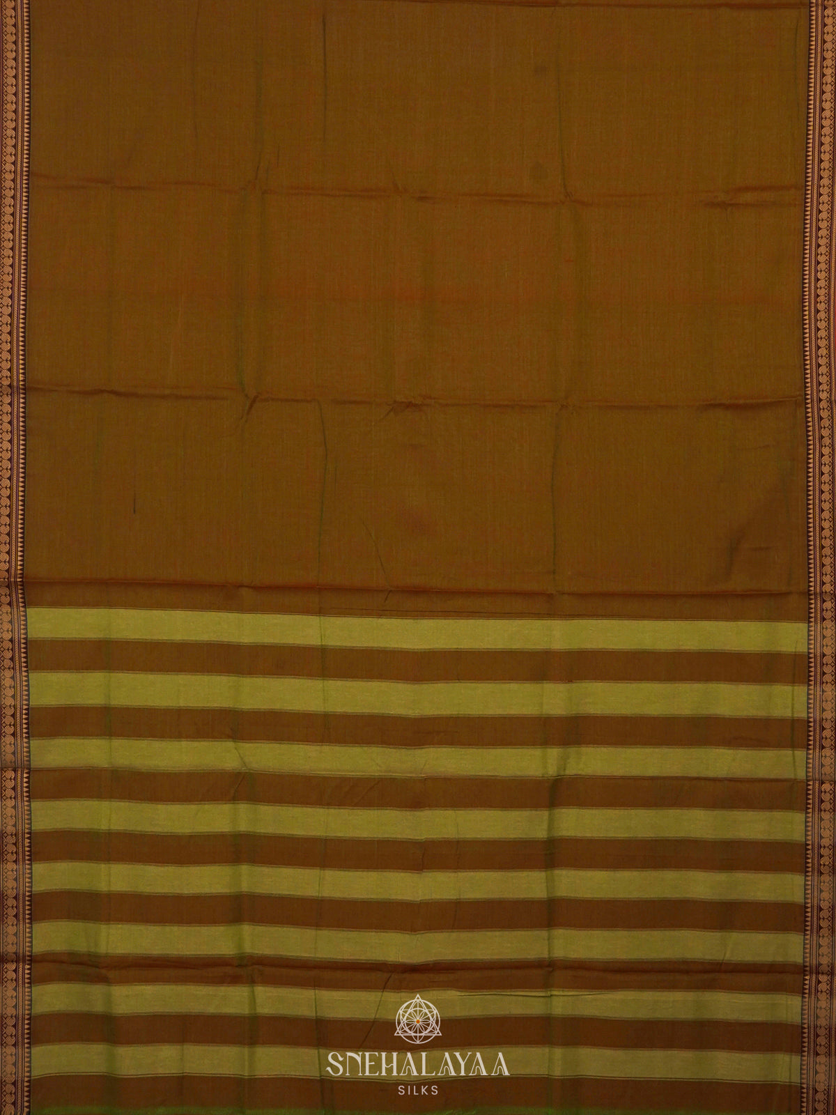 Khaki Green Narayanpet Cotton Saree without Blouse