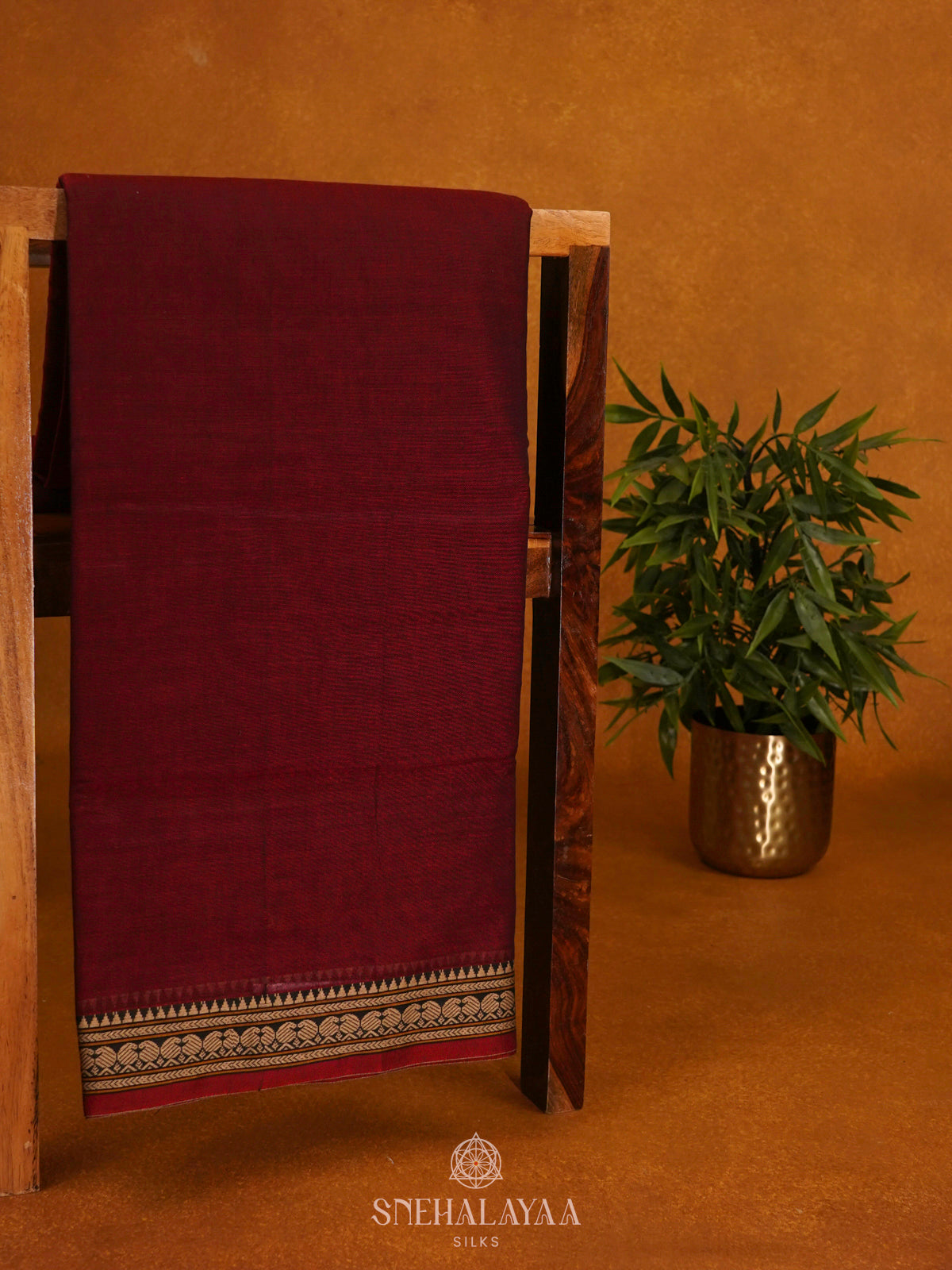 Maroon Narayanpet Cotton Saree without Blouse