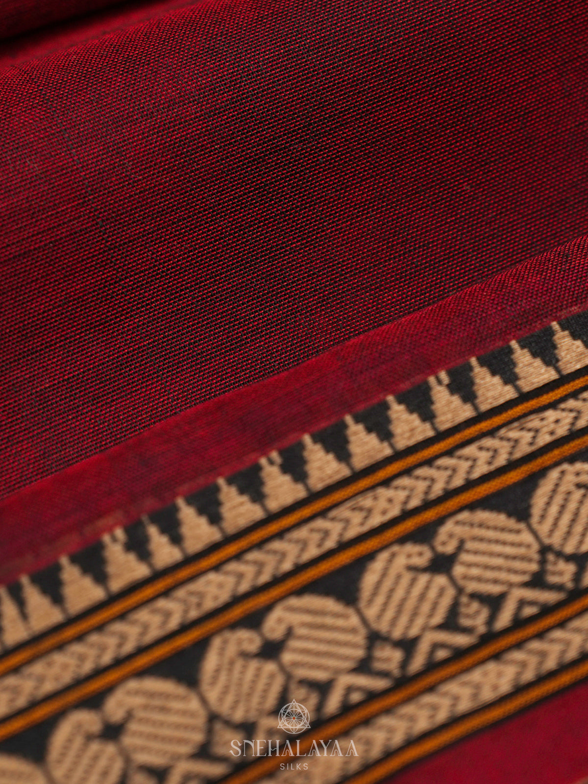 Maroon Narayanpet Cotton Saree without Blouse