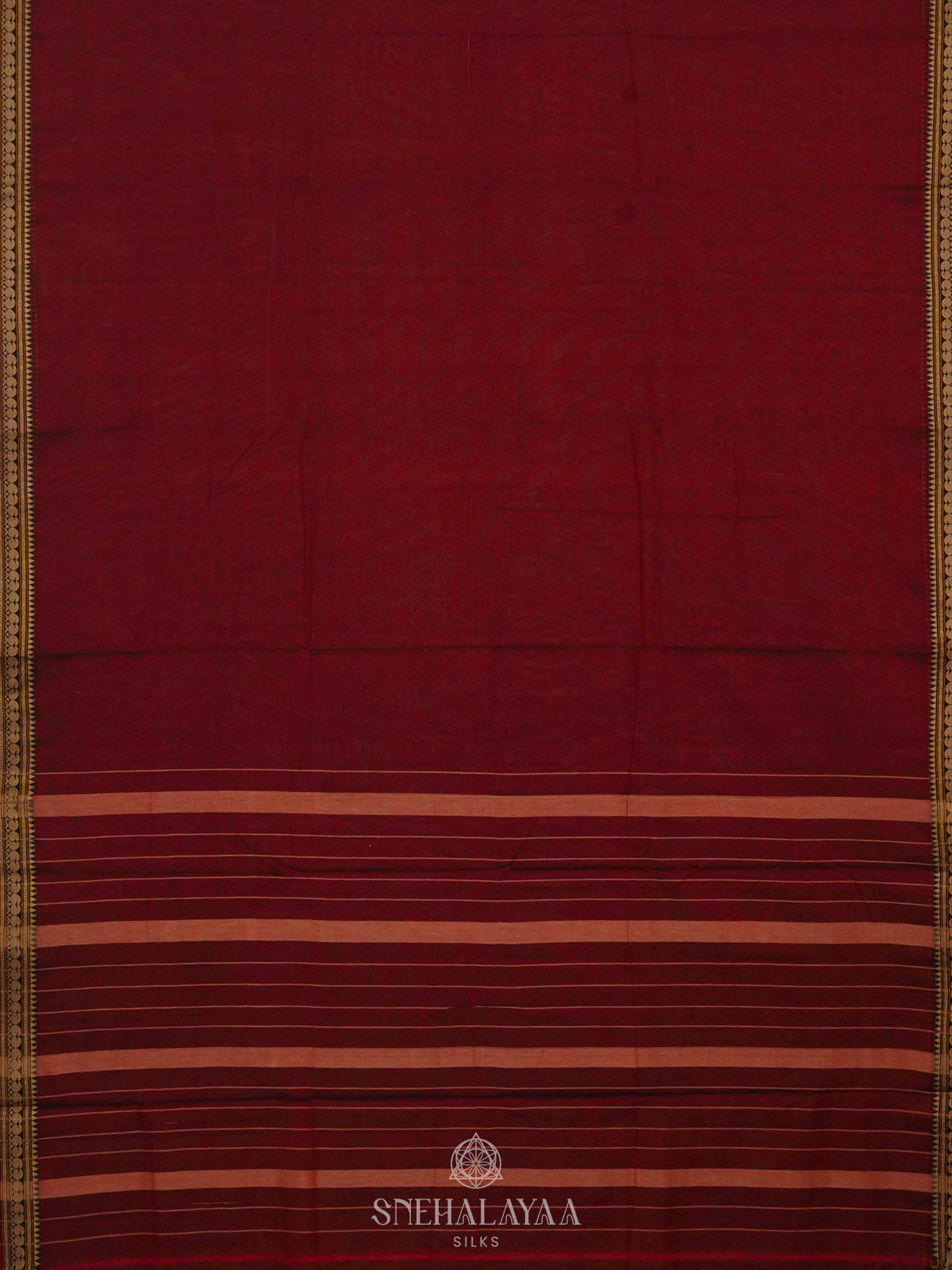 Maroon Narayanpet Cotton Saree without Blouse