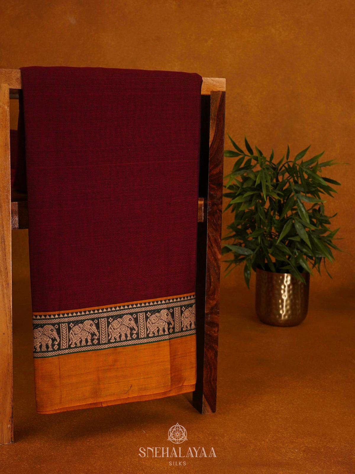 Maroon Narayanpet Cotton Saree without Blouse