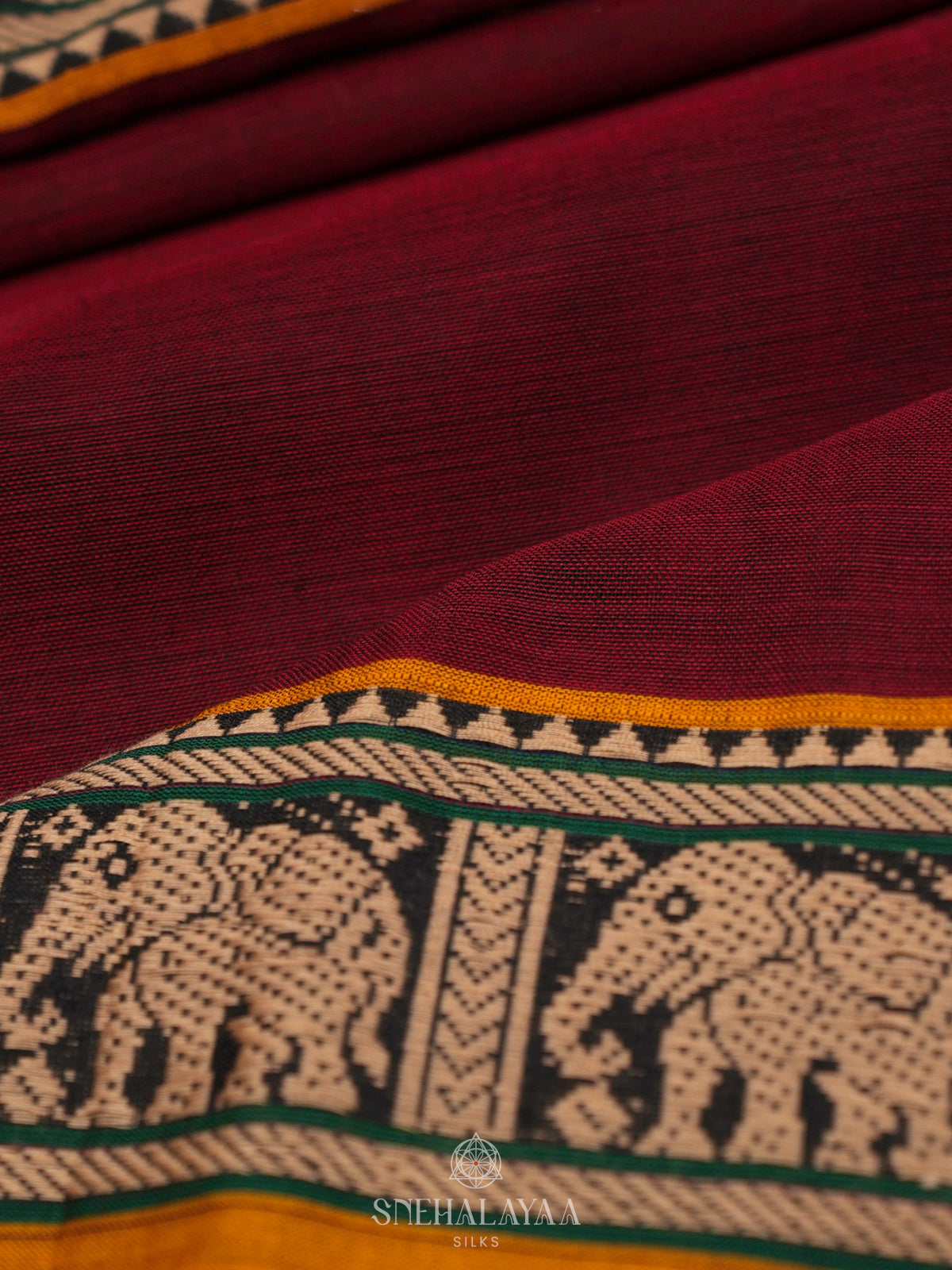 Maroon Narayanpet Cotton Saree without Blouse
