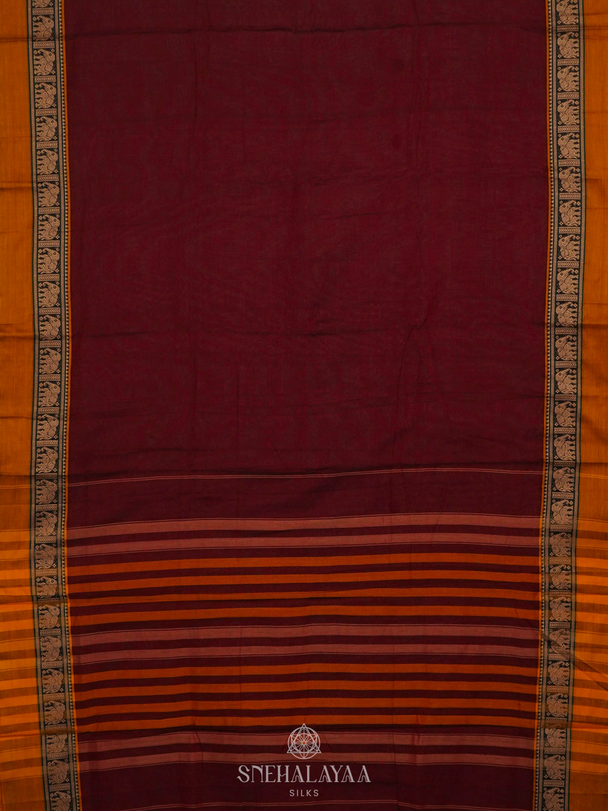 Maroon Narayanpet Cotton Saree without Blouse