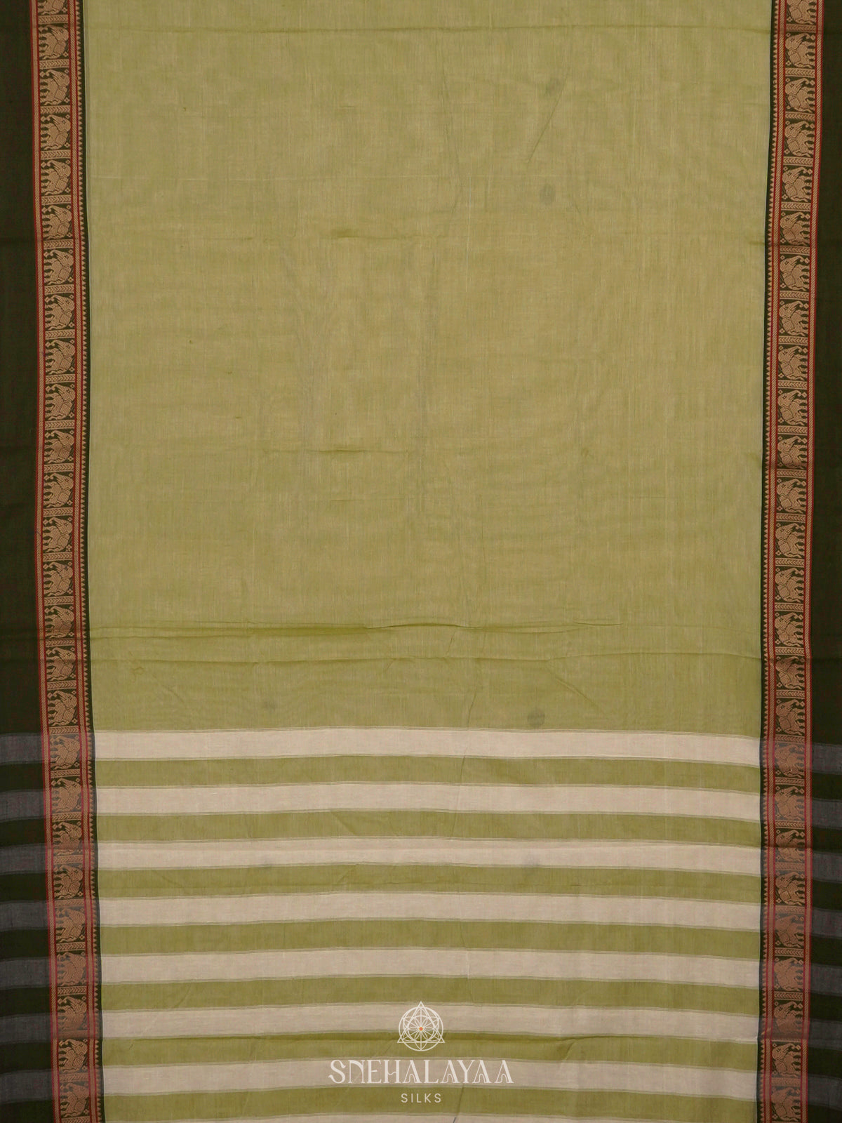 Pista Green Narayanpet Cotton Saree without Blouse