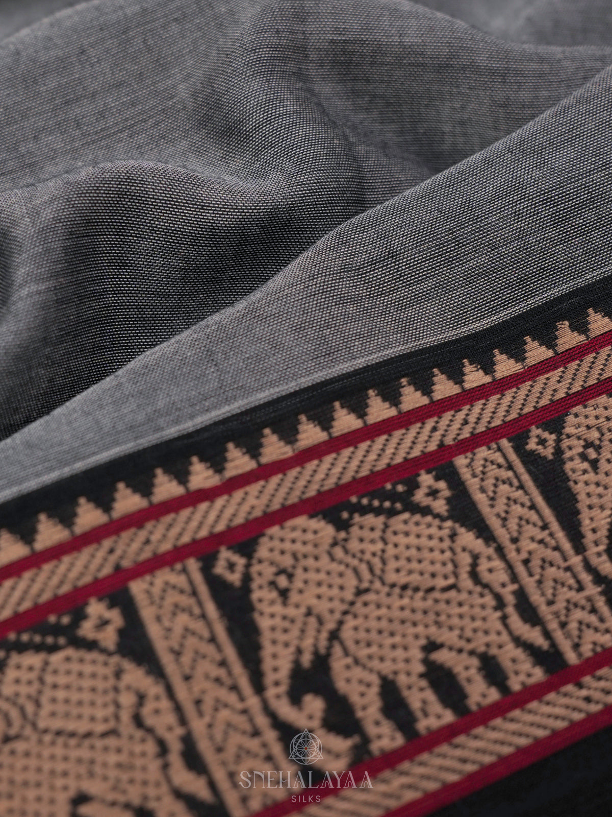 Grey Narayanpet Cotton Saree without Blouse