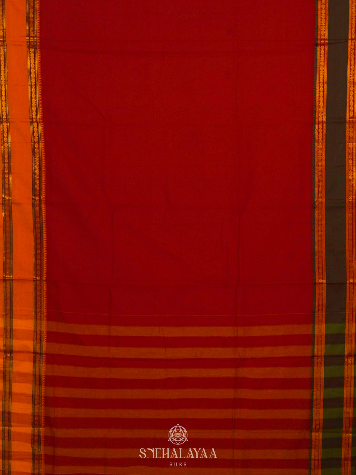 Red Narayanpet Cotton Saree without Blouse