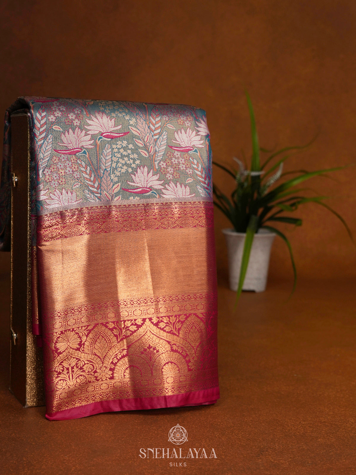 Teal Blue Art Silk Saree