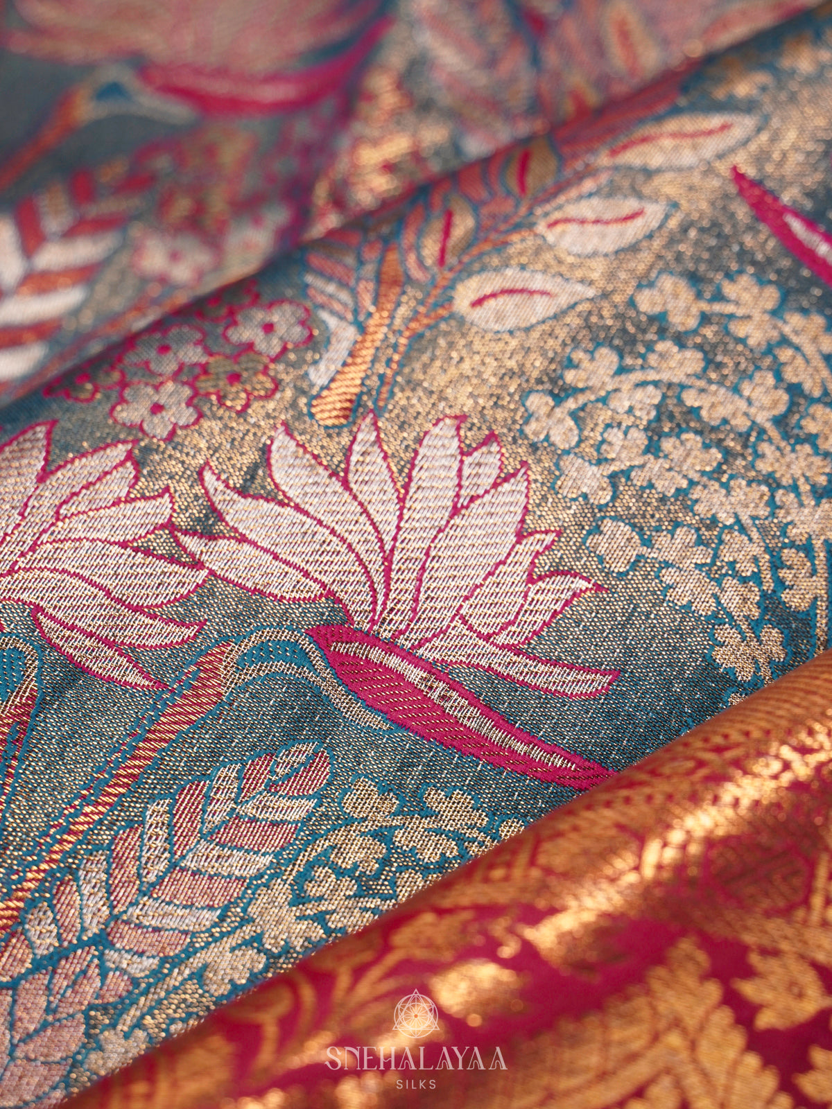Teal Blue Art Silk Saree