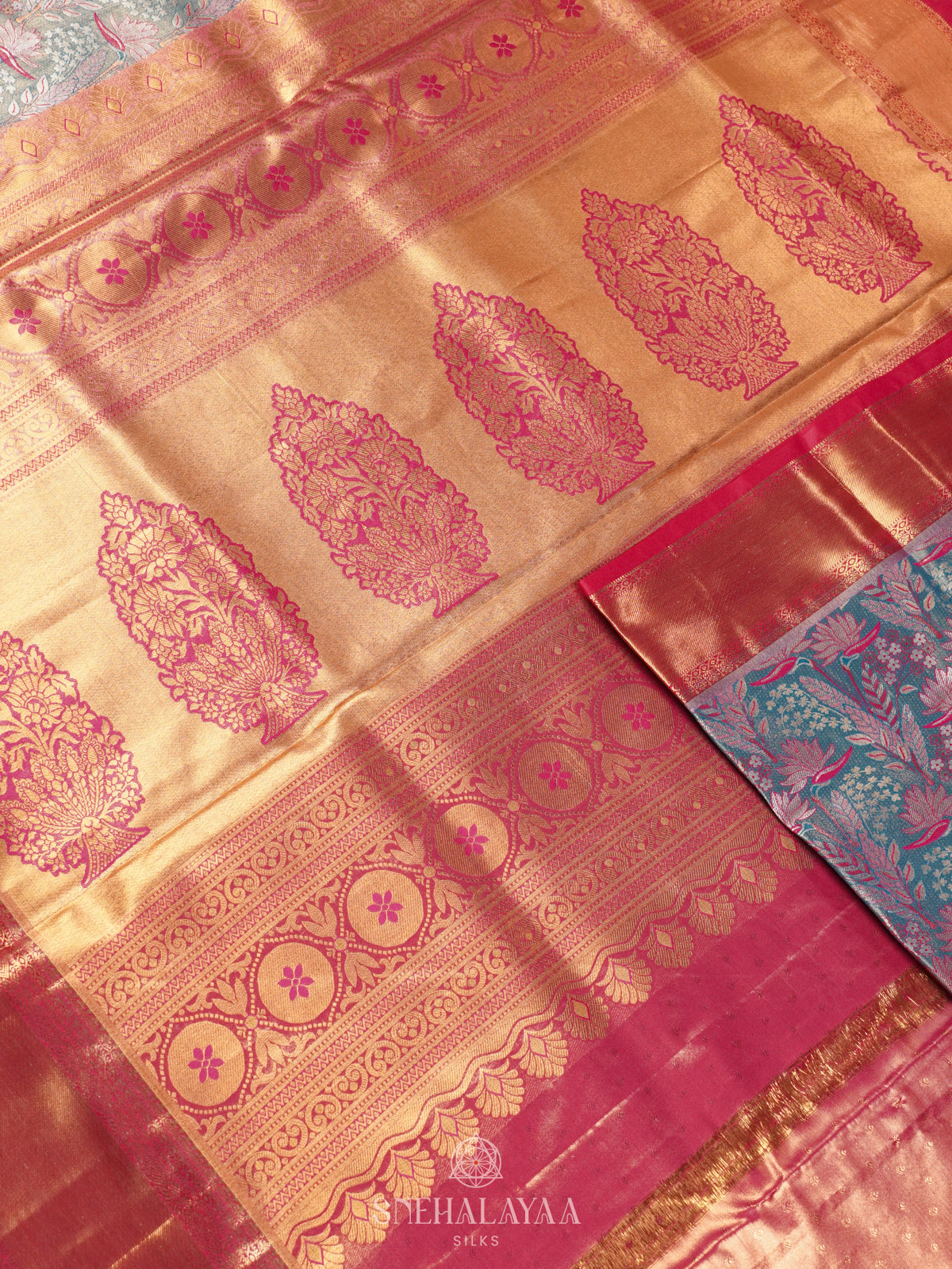 Teal Blue Art Silk Saree