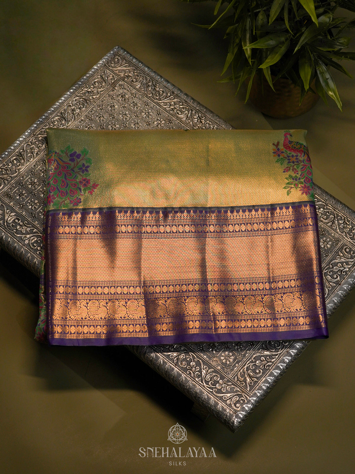 Lime Green Art Silk Saree