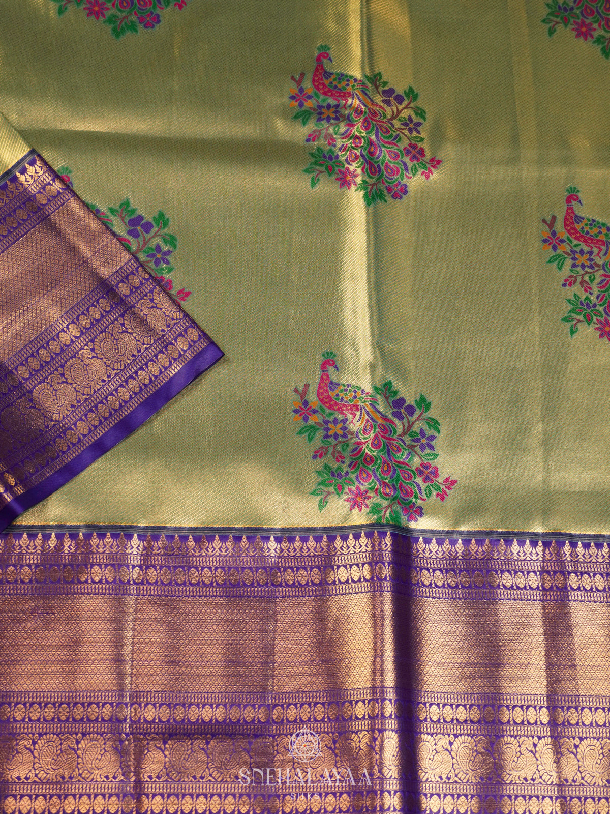 Lime Green Art Silk Saree