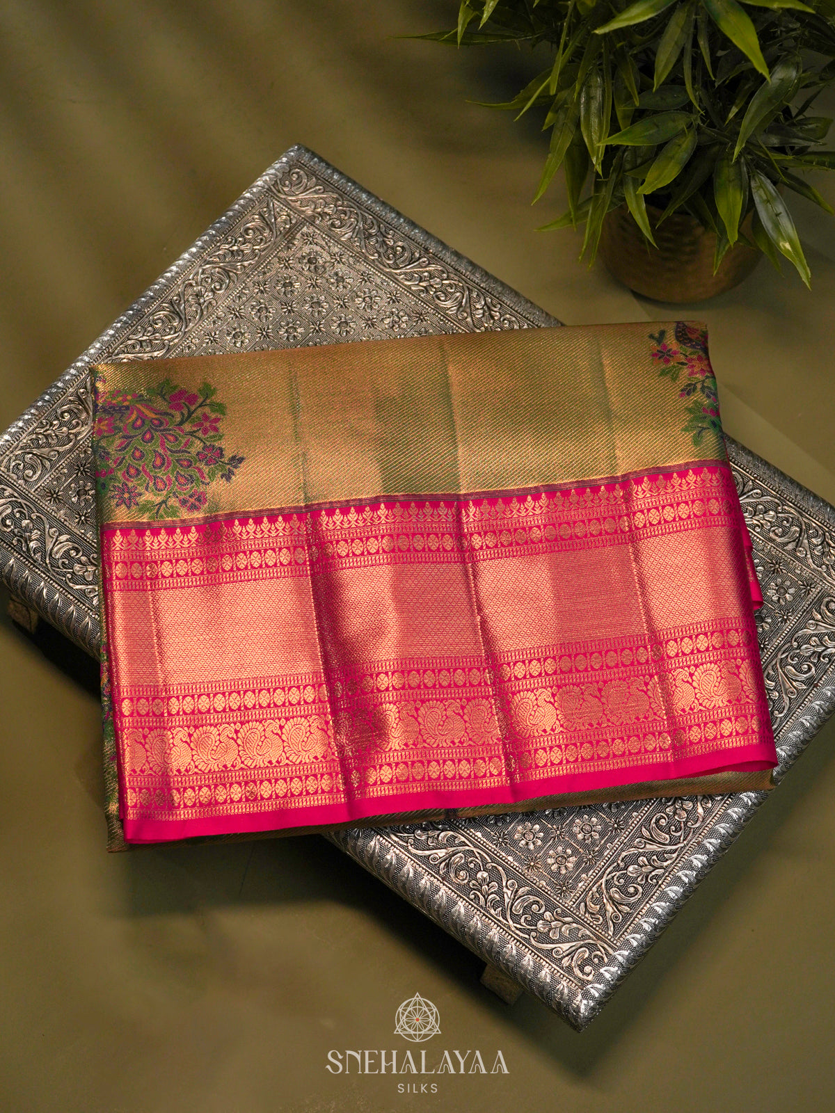 Lime Green Art Silk Saree
