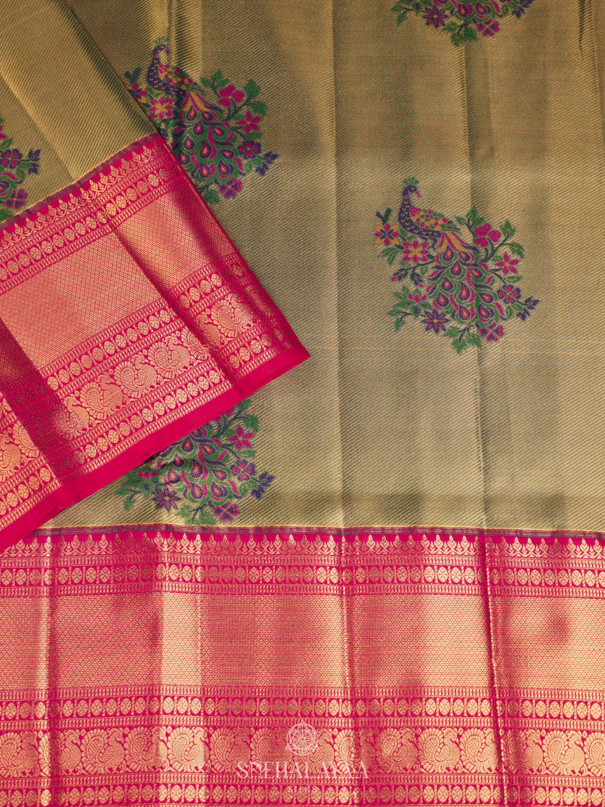 Lime Green Art Silk Saree