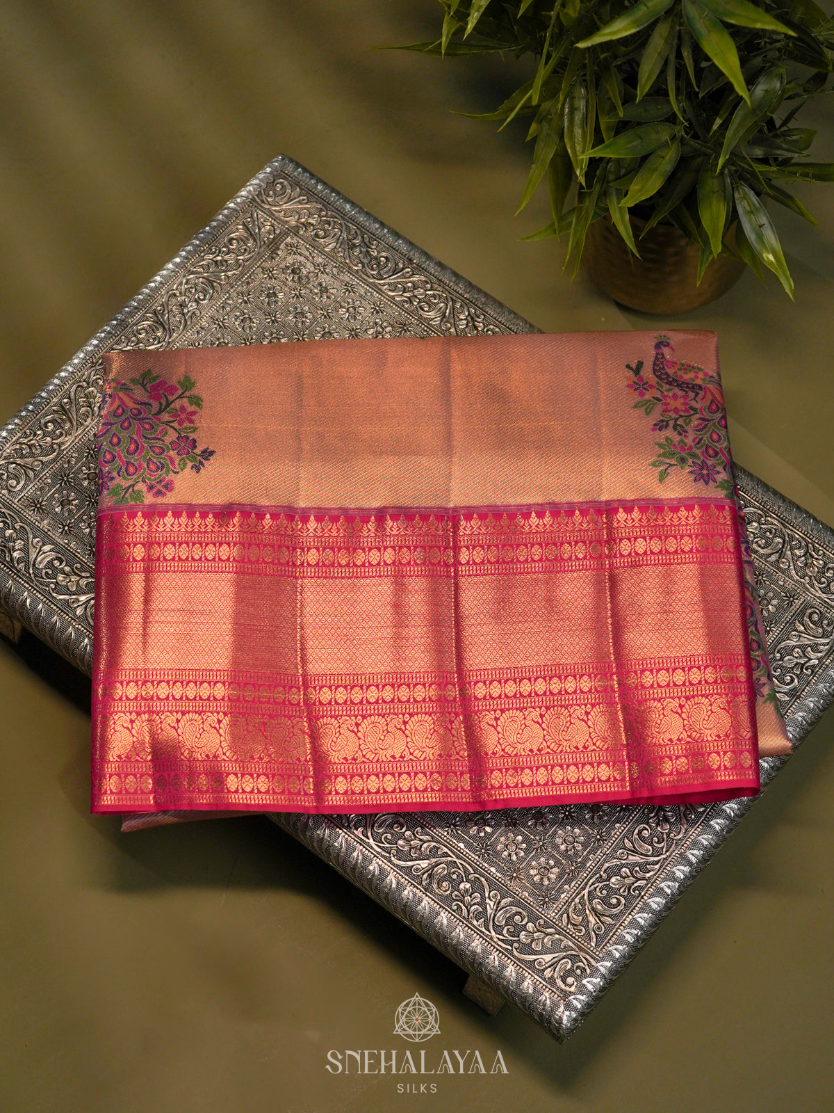 Rose Pink Art Silk Saree