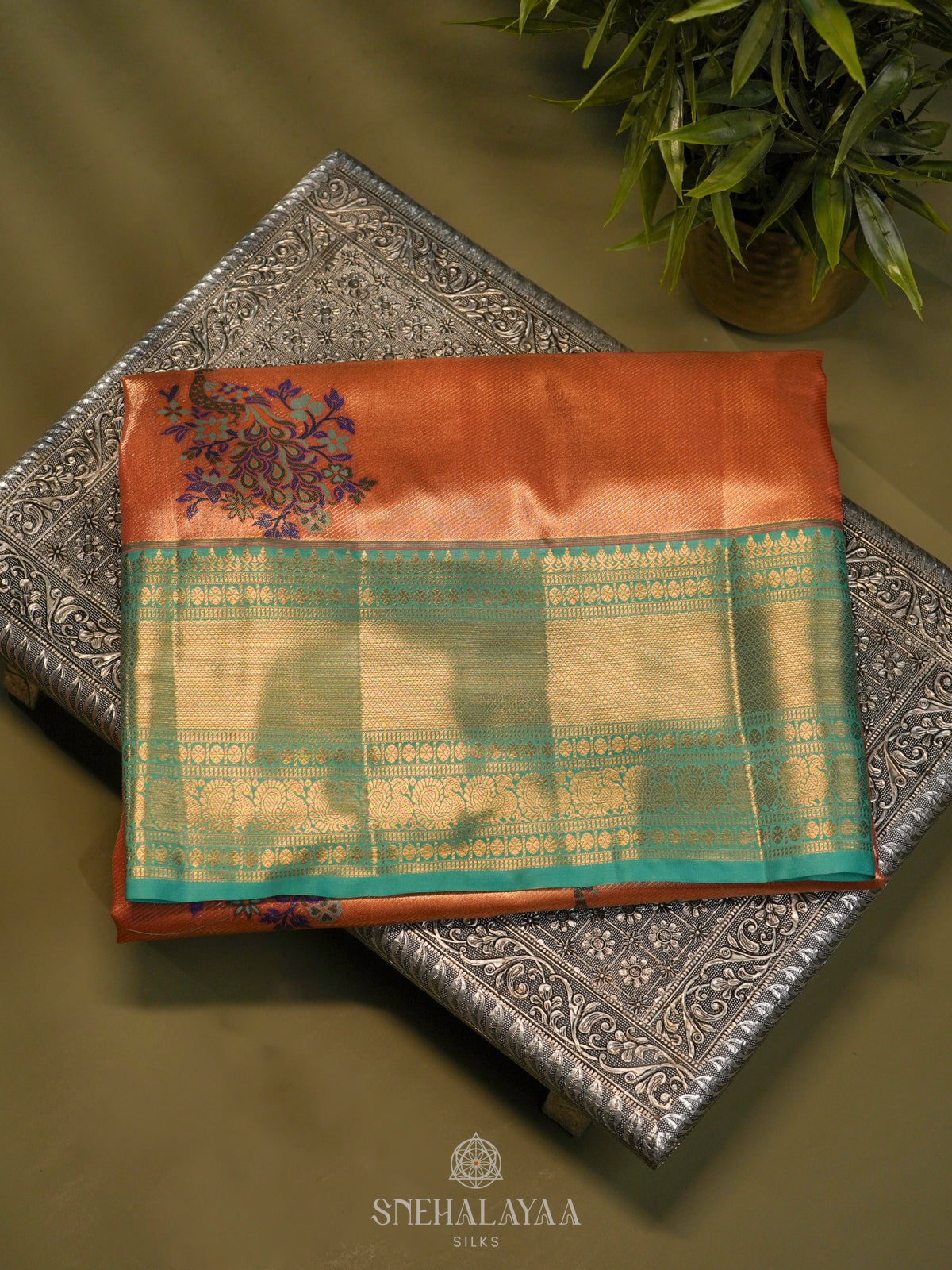 Choral Orange Art Silk Saree