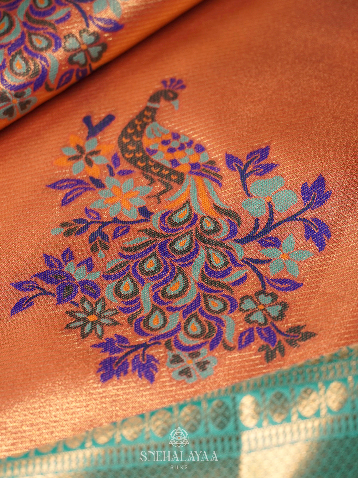 Choral Orange Art Silk Saree
