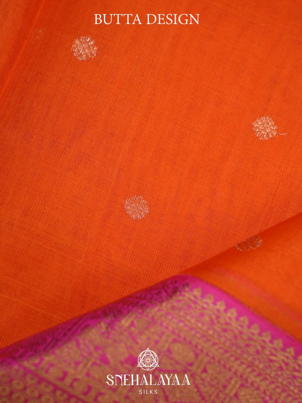Orange Kanchi Kora Silk Saree with Zari Buttas and Pink Zari Border