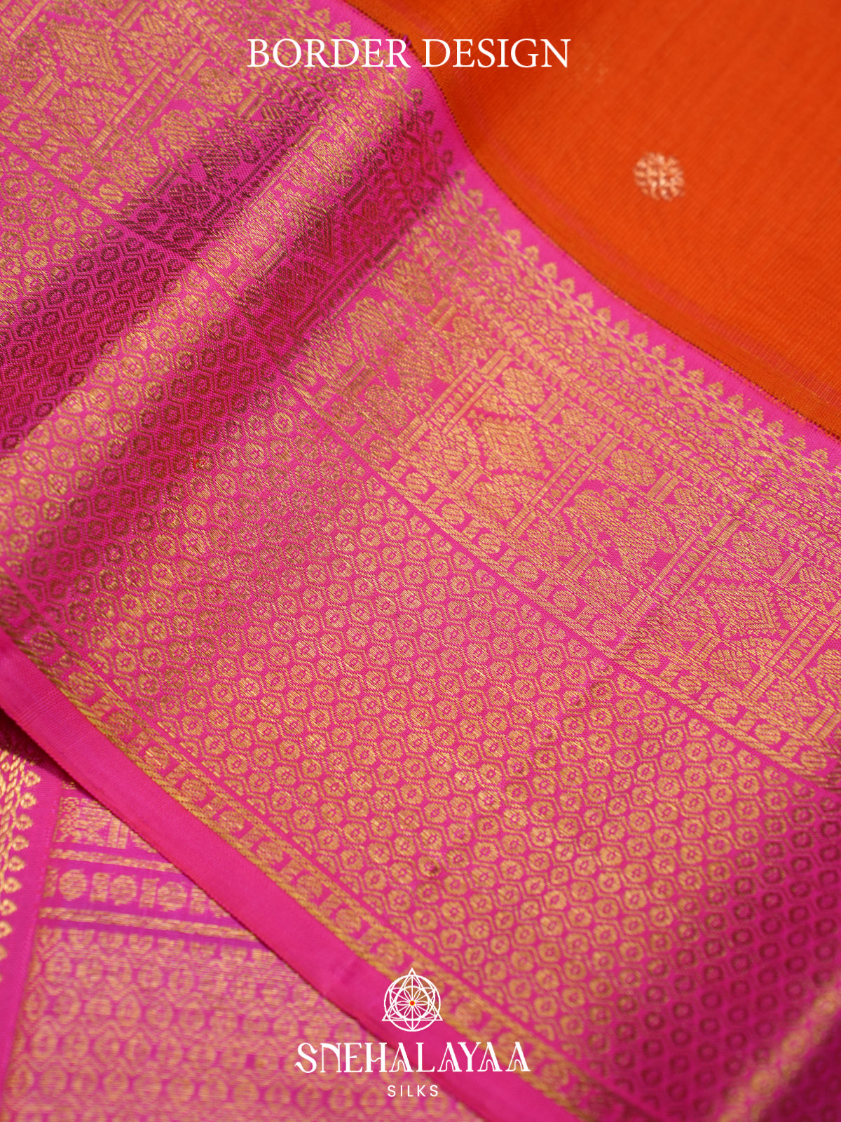 Orange Kanchi Kora Silk Saree with Zari Buttas and Pink Zari Border