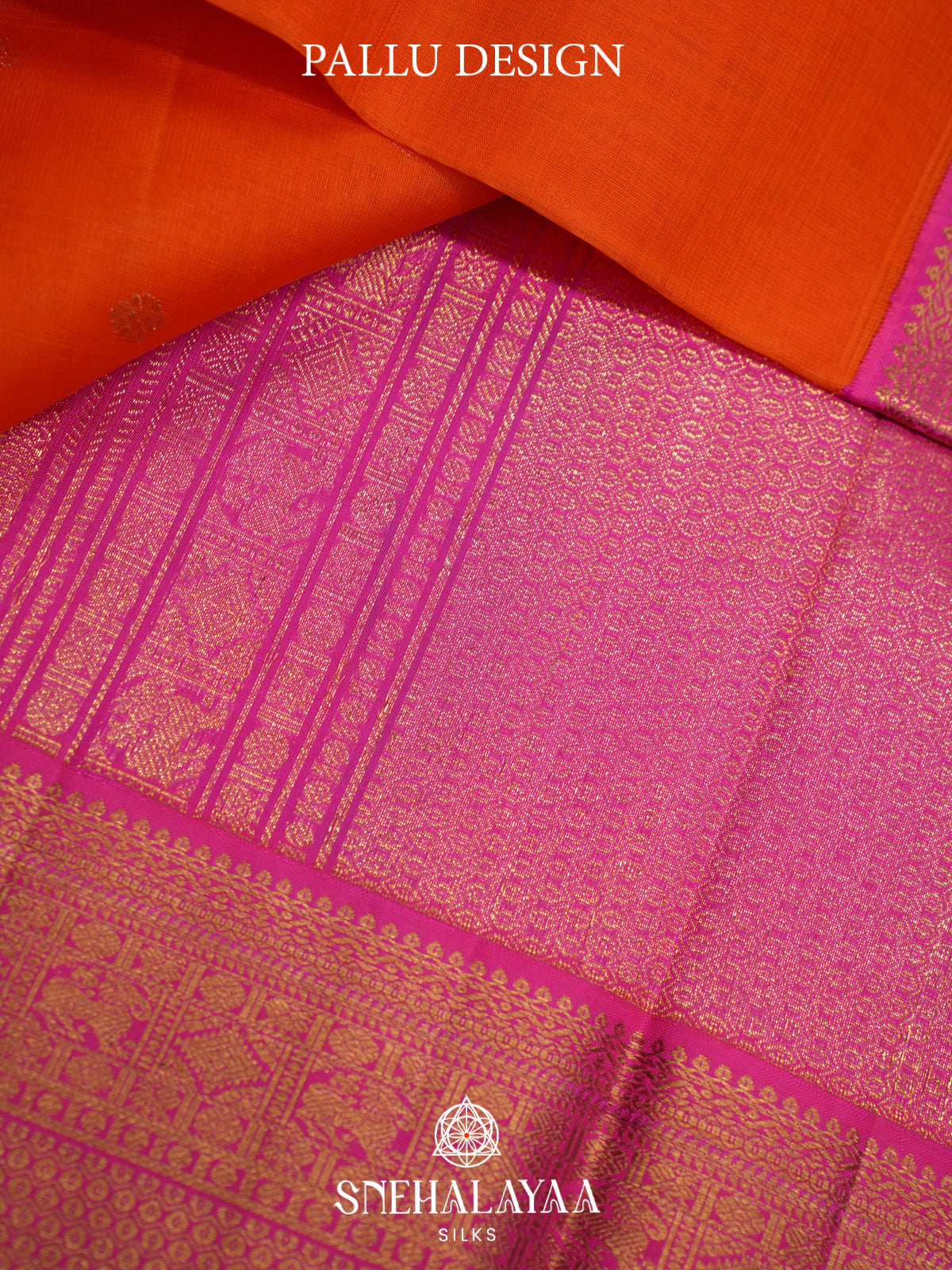 Orange Kanchi Kora Silk Saree with Zari Buttas and Pink Zari Border