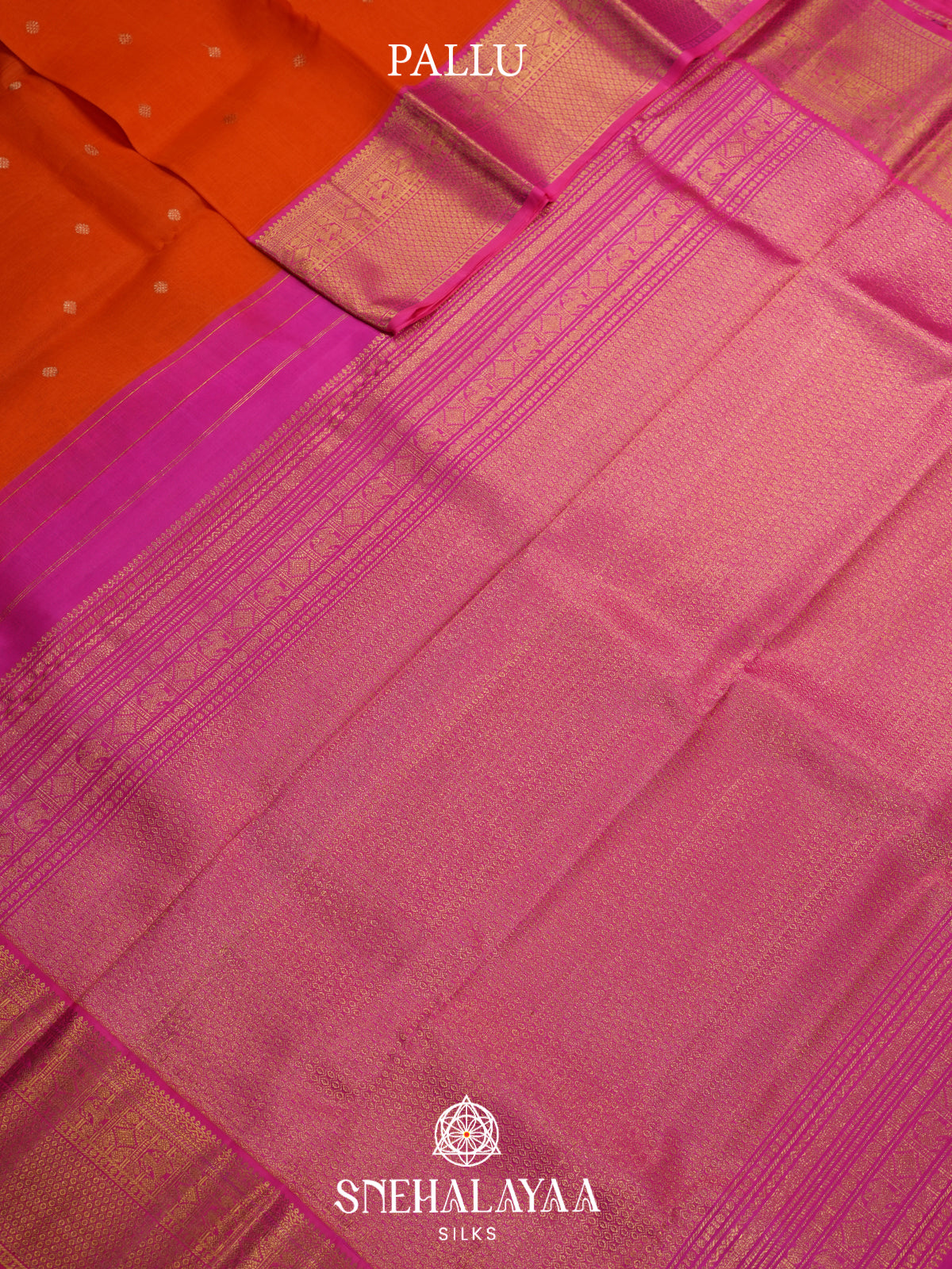 Orange Kanchi Kora Silk Saree with Zari Buttas and Pink Zari Border