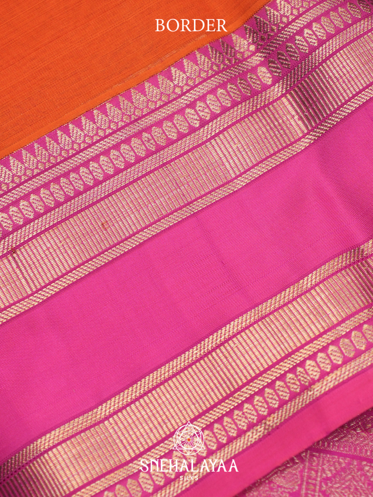 Orange Kanchi Kora Silk Saree with Pink Zari Border