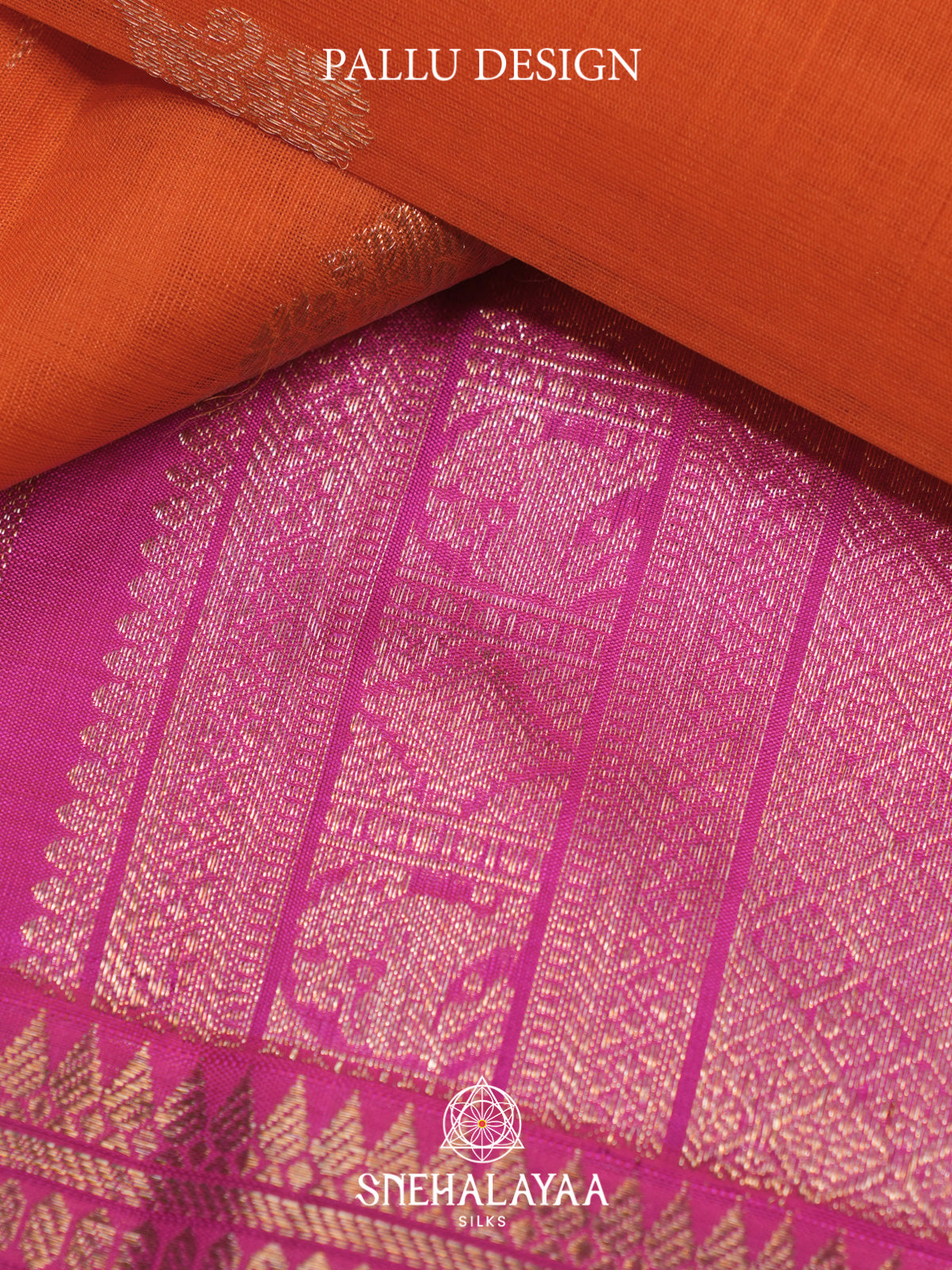 Orange Kanchi Kora Silk Saree with Pink Zari Border
