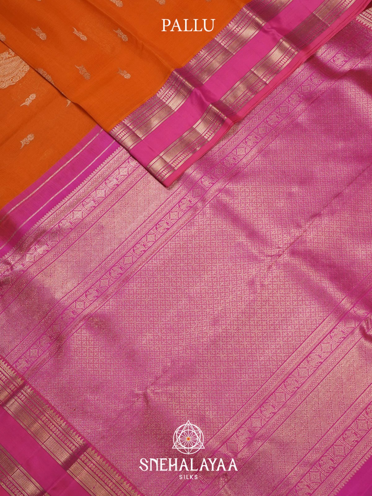 Orange Kanchi Kora Silk Saree with Pink Zari Border