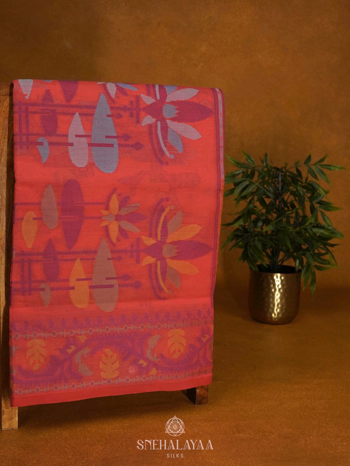 Peach Bengal Cotton Saree