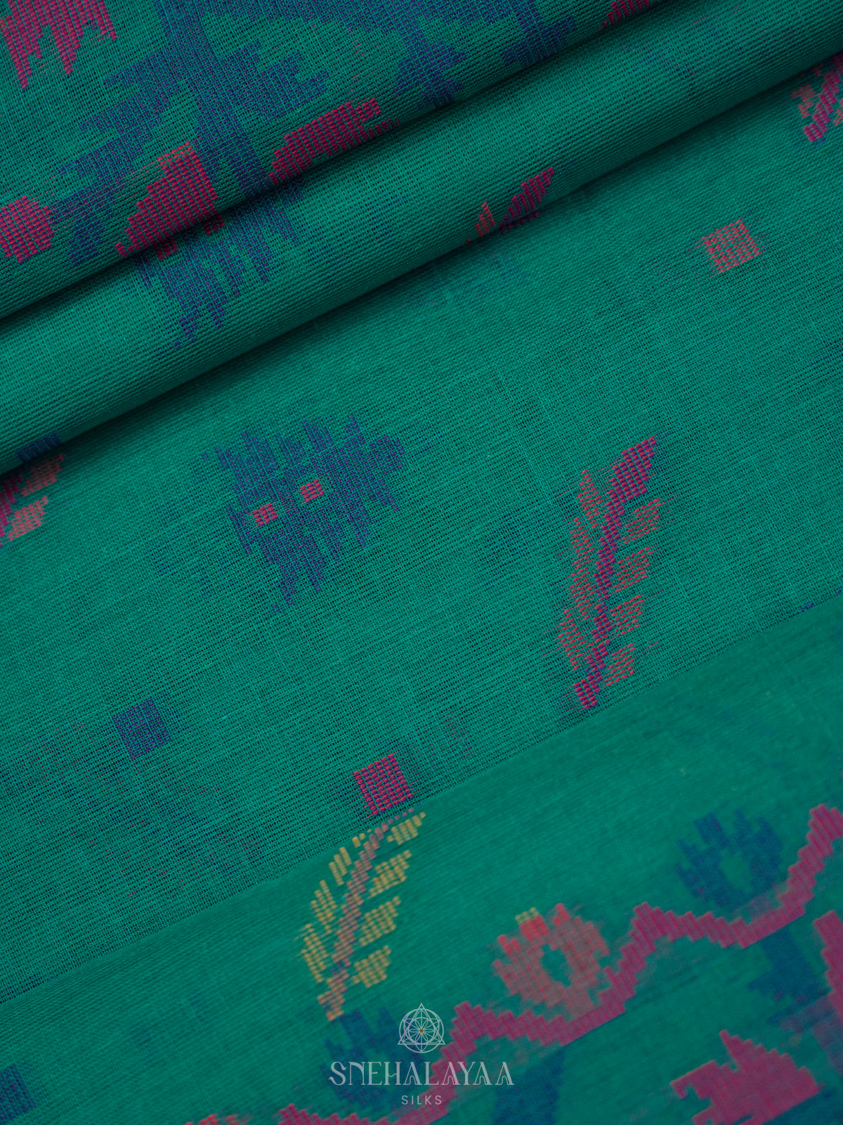Peacock Blue Bengal Cotton Saree
