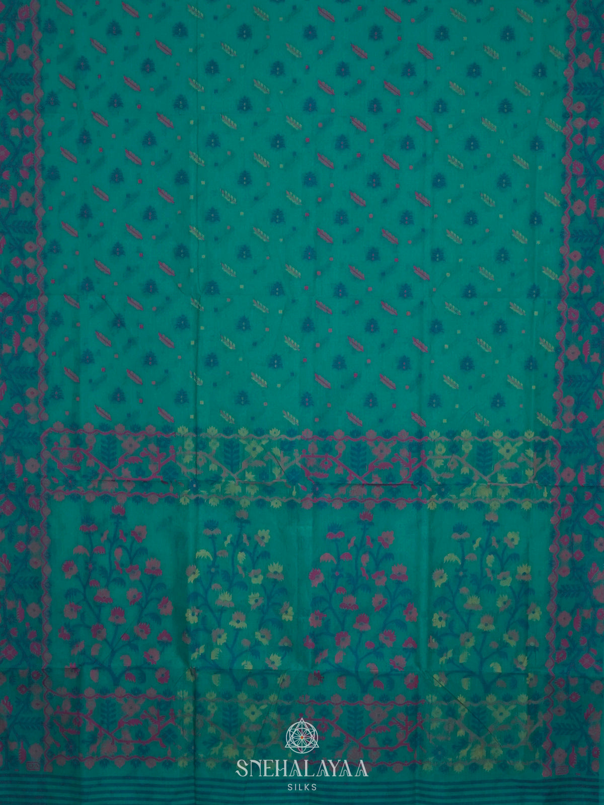 Peacock Blue Bengal Cotton Saree