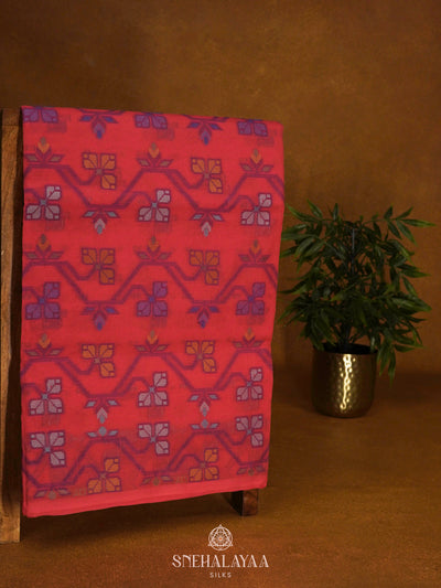 Ruby Red Bengal Cotton Saree