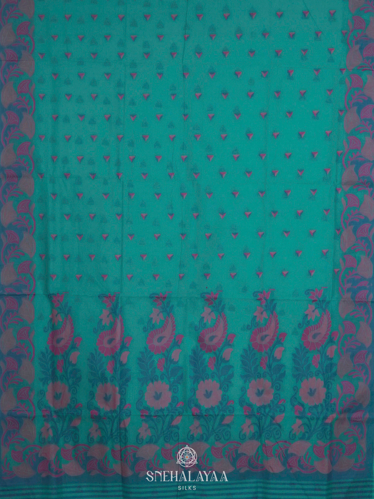 Peacock Blue Bengal Cotton Saree