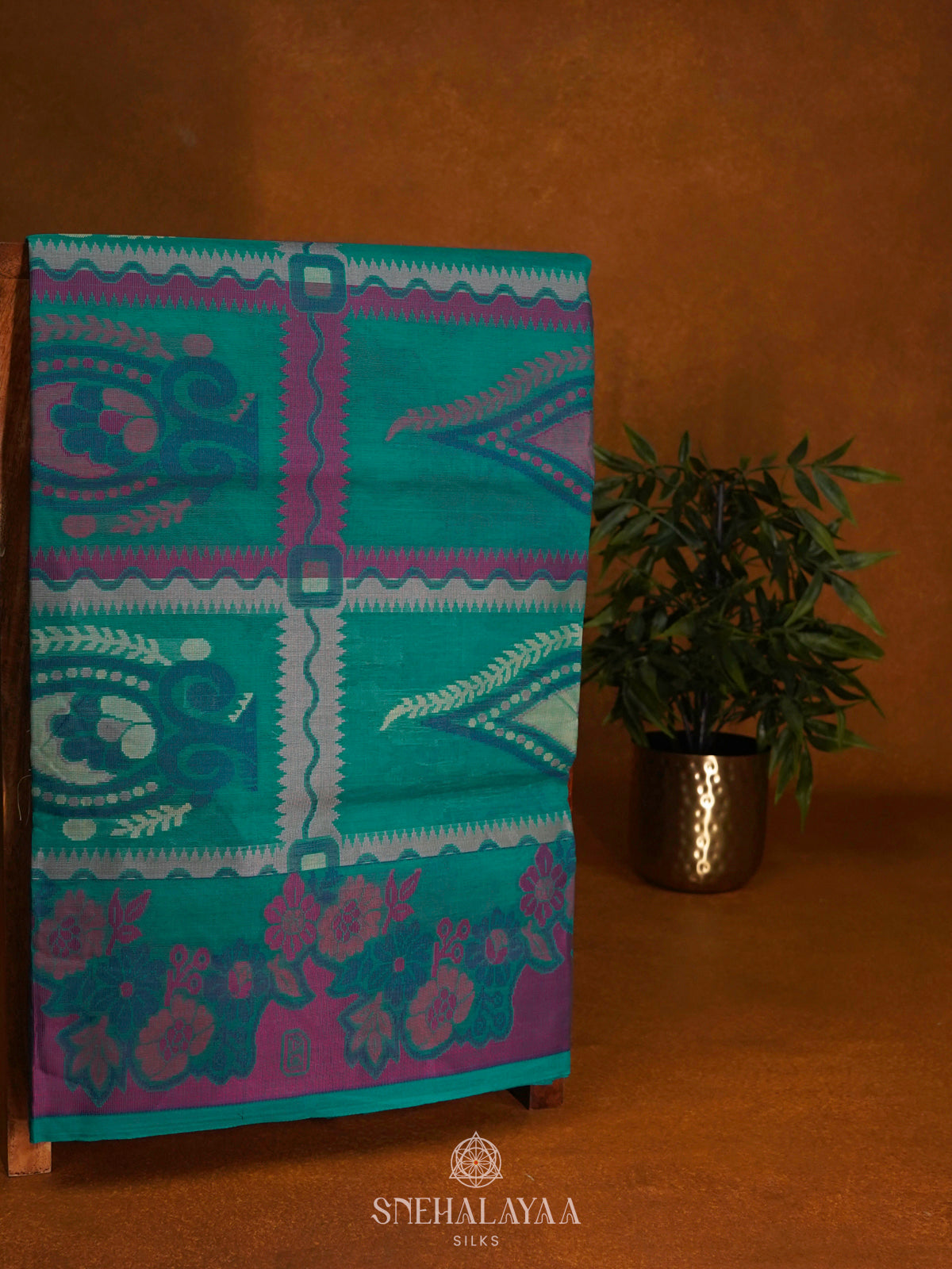 Peacock Blue Bengal Cotton Saree