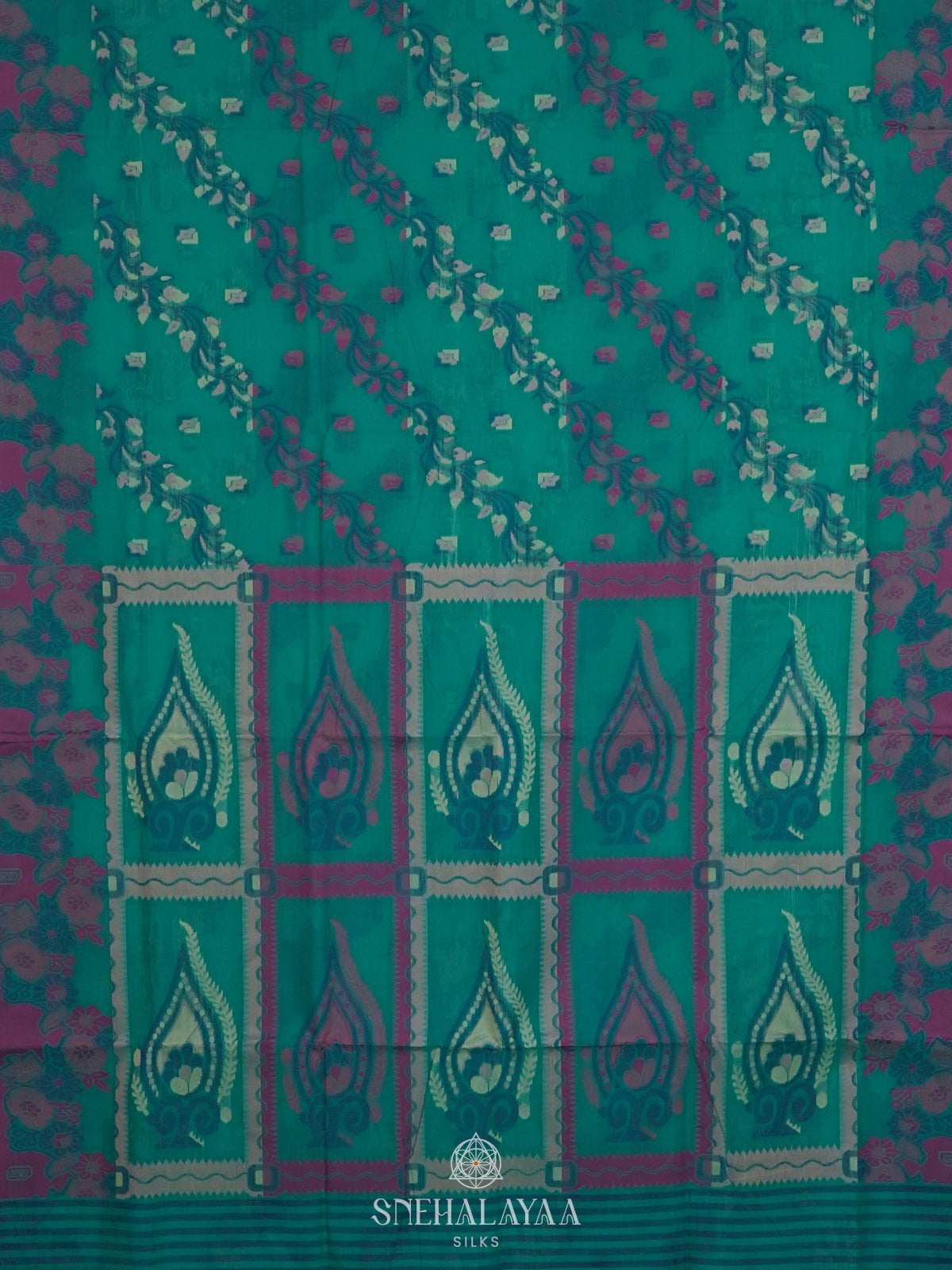 Peacock Blue Bengal Cotton Saree