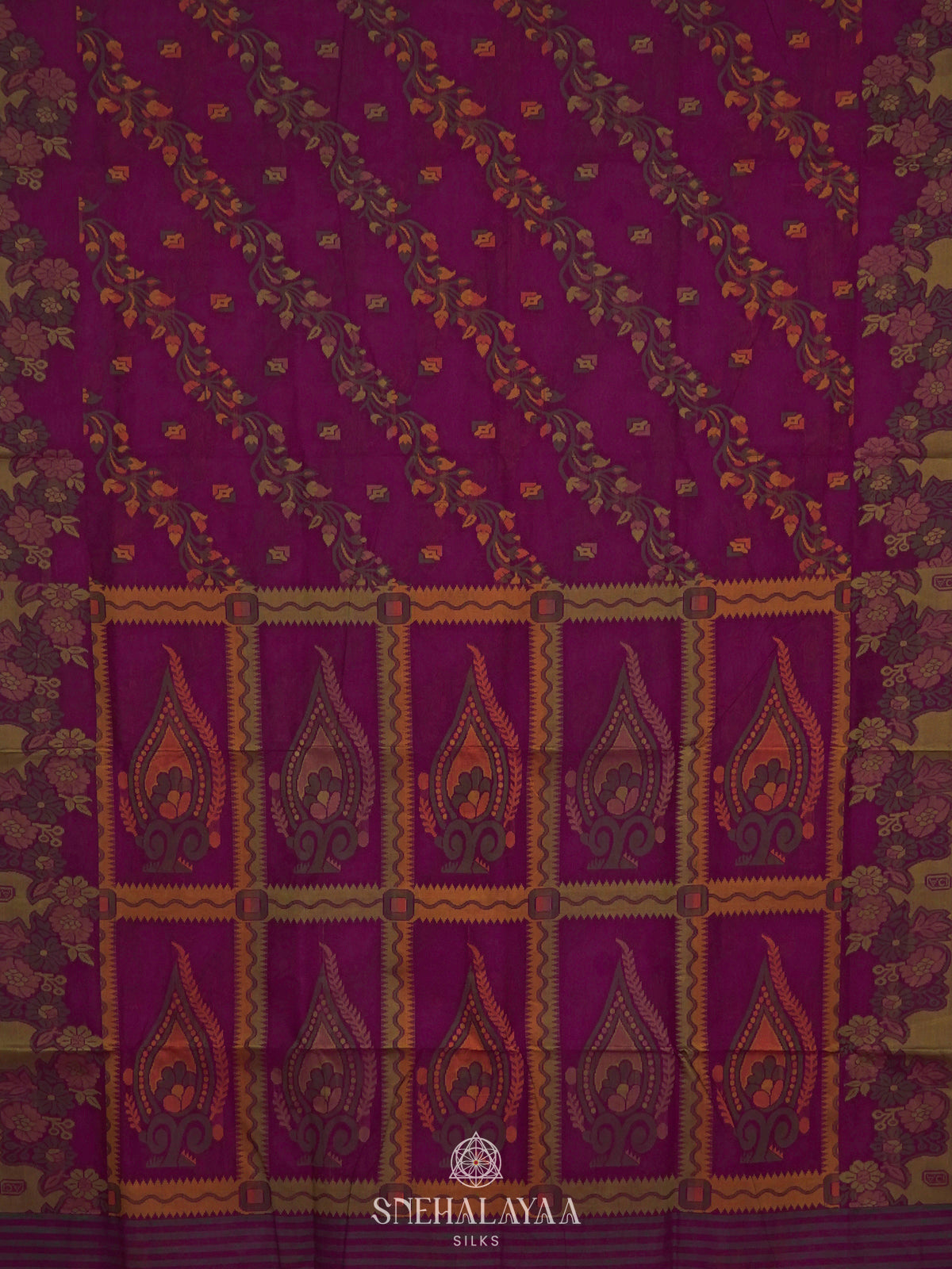Magenta Bengal Cotton Saree