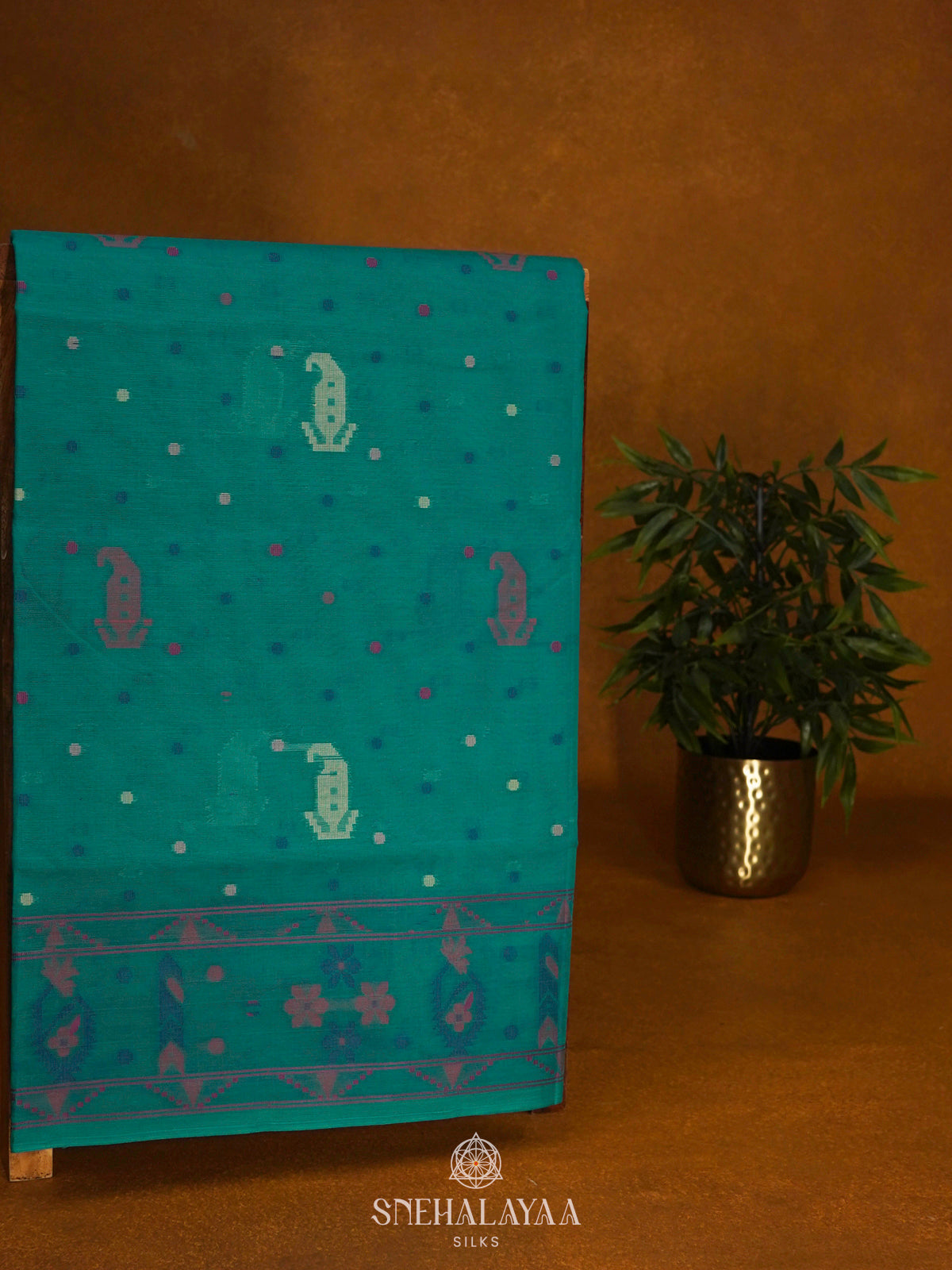 Peacock Blue Bengal Cotton Saree
