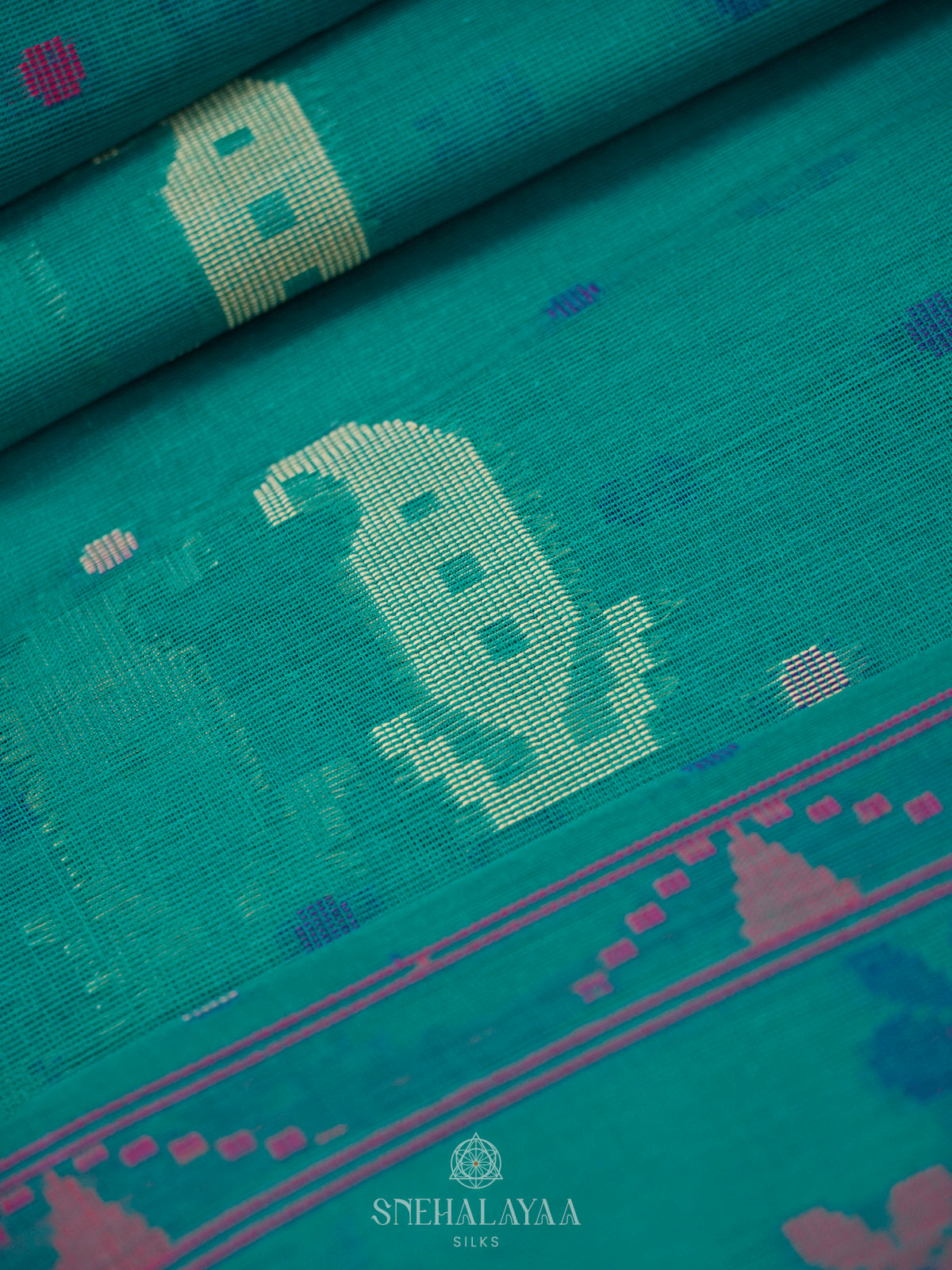 Peacock Blue Bengal Cotton Saree