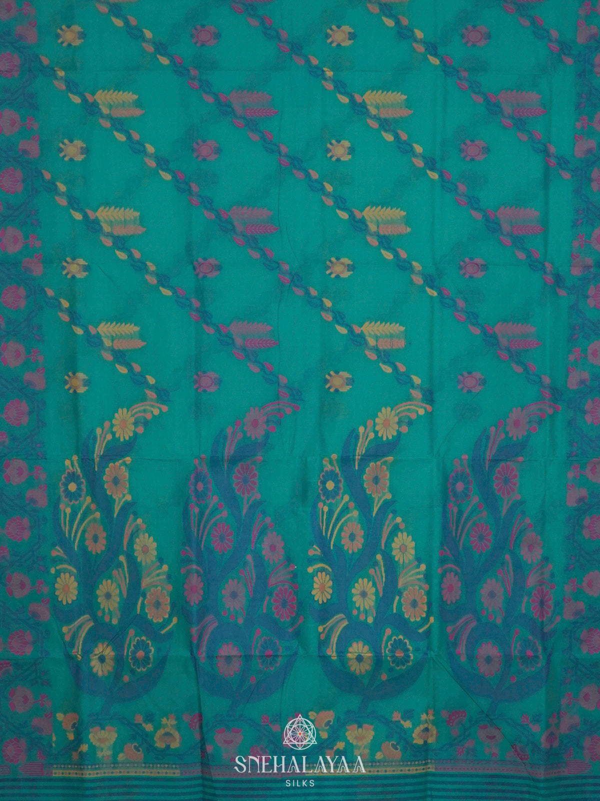 Peacock Blue Bengal Cotton Saree