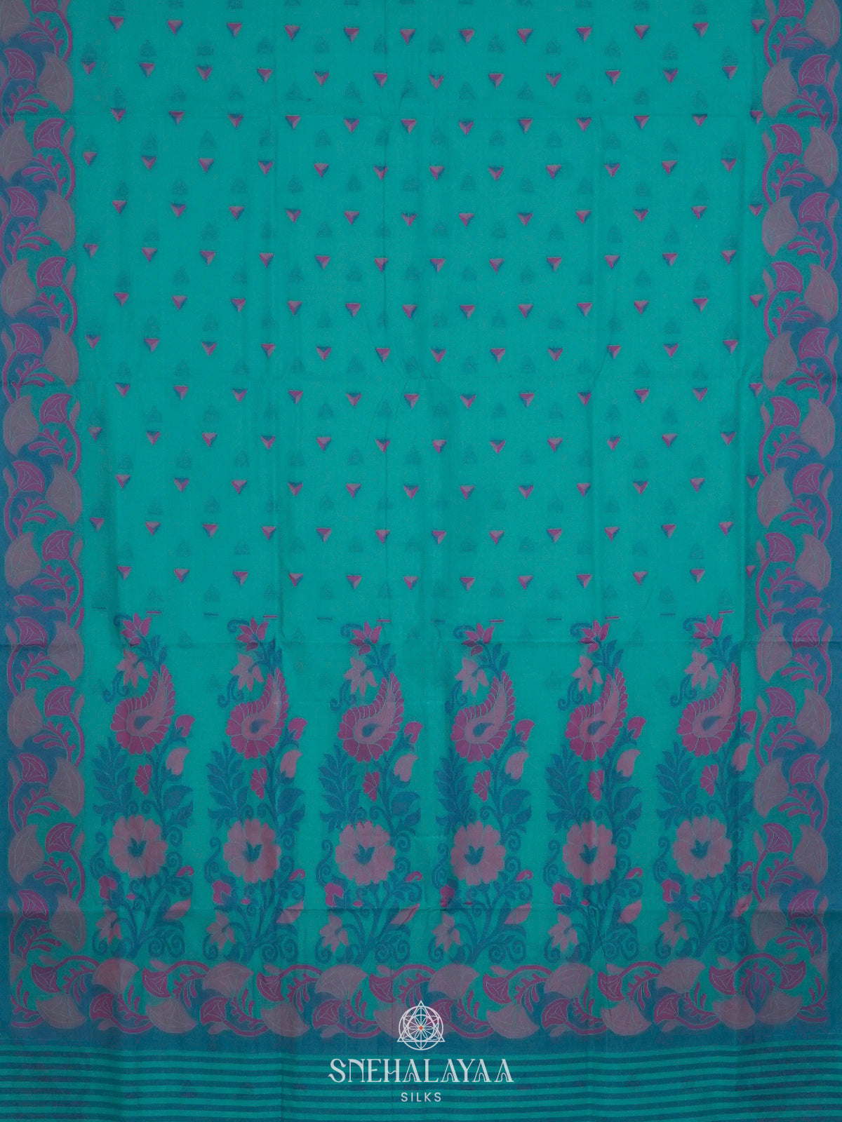 Peacock Blue Bengal Cotton Saree