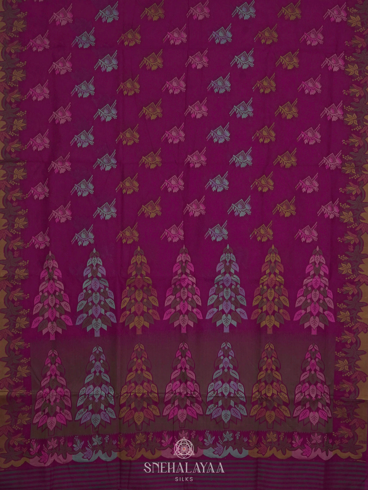 Magenta Bengal Cotton Saree