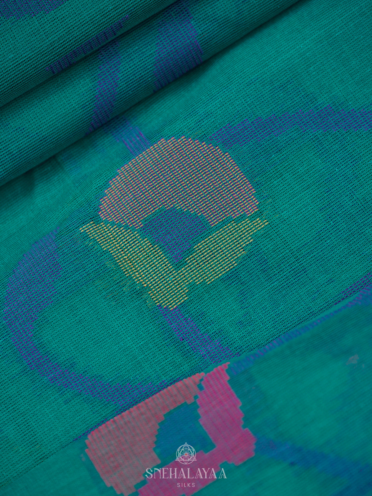 Peacock Blue Bengal Cotton Saree