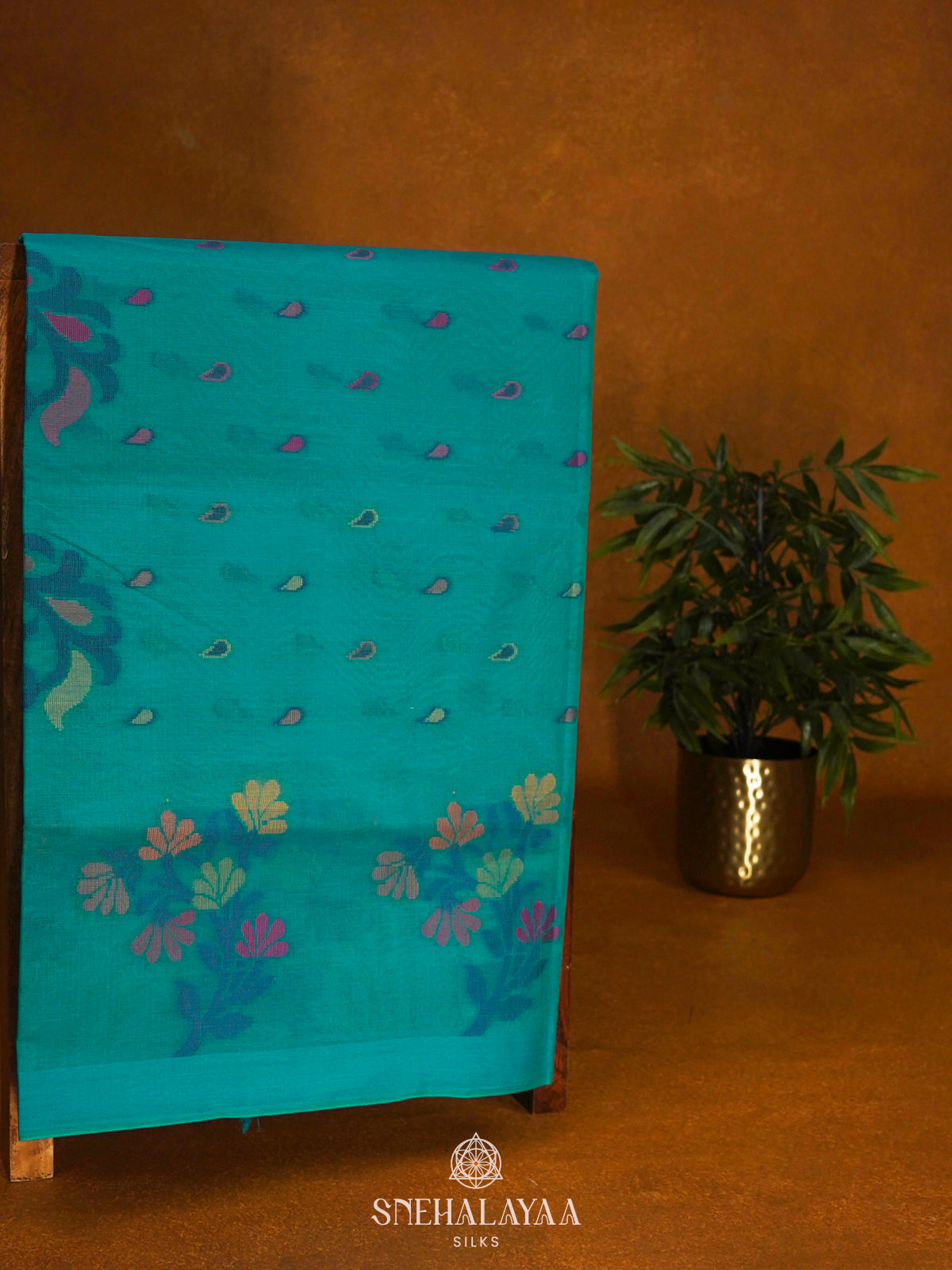 Peacock Blue Bengal Cotton Saree