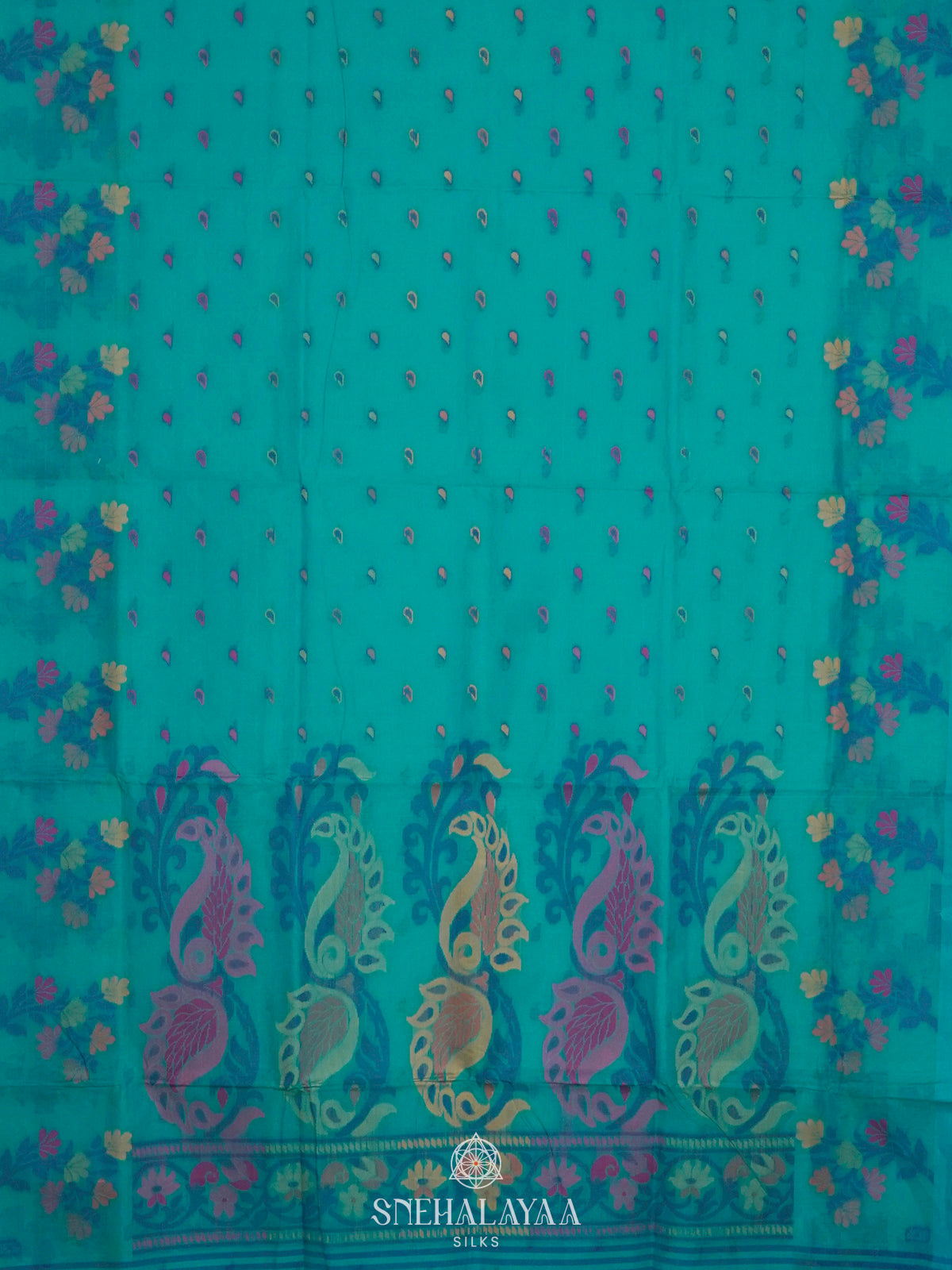 Peacock Blue Bengal Cotton Saree