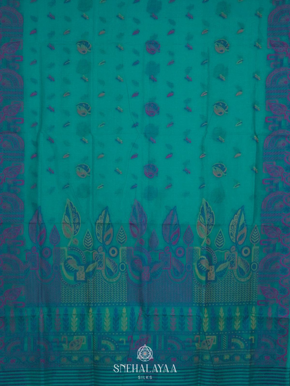 Peacock Blue Bengal Cotton Saree