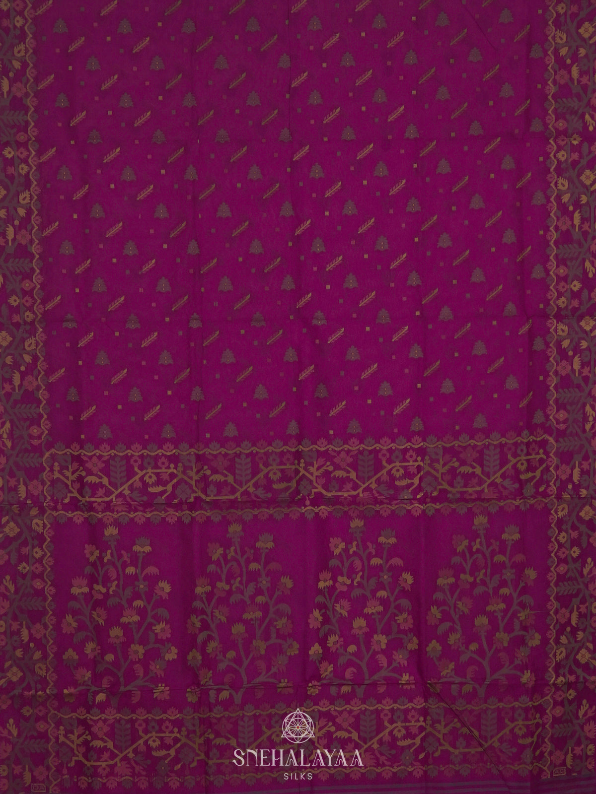 Magenta Bengal Cotton Saree