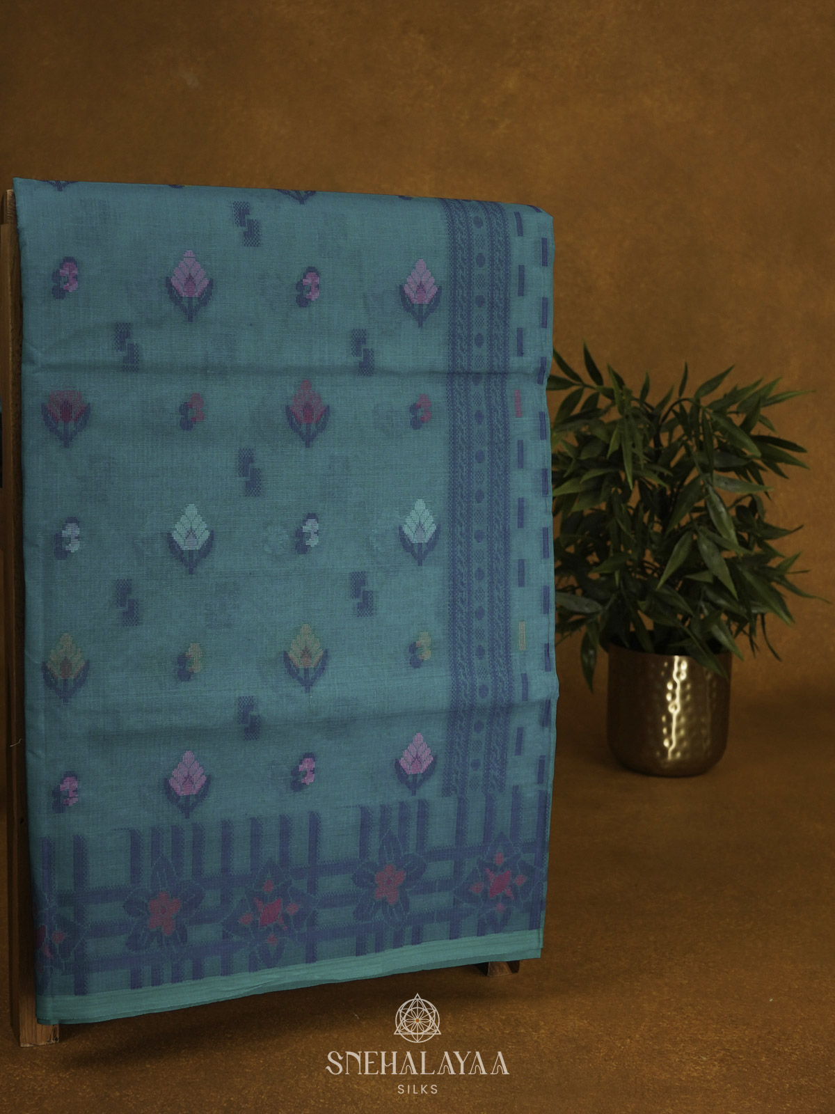 Peacock Blue Bengal Cotton Saree
