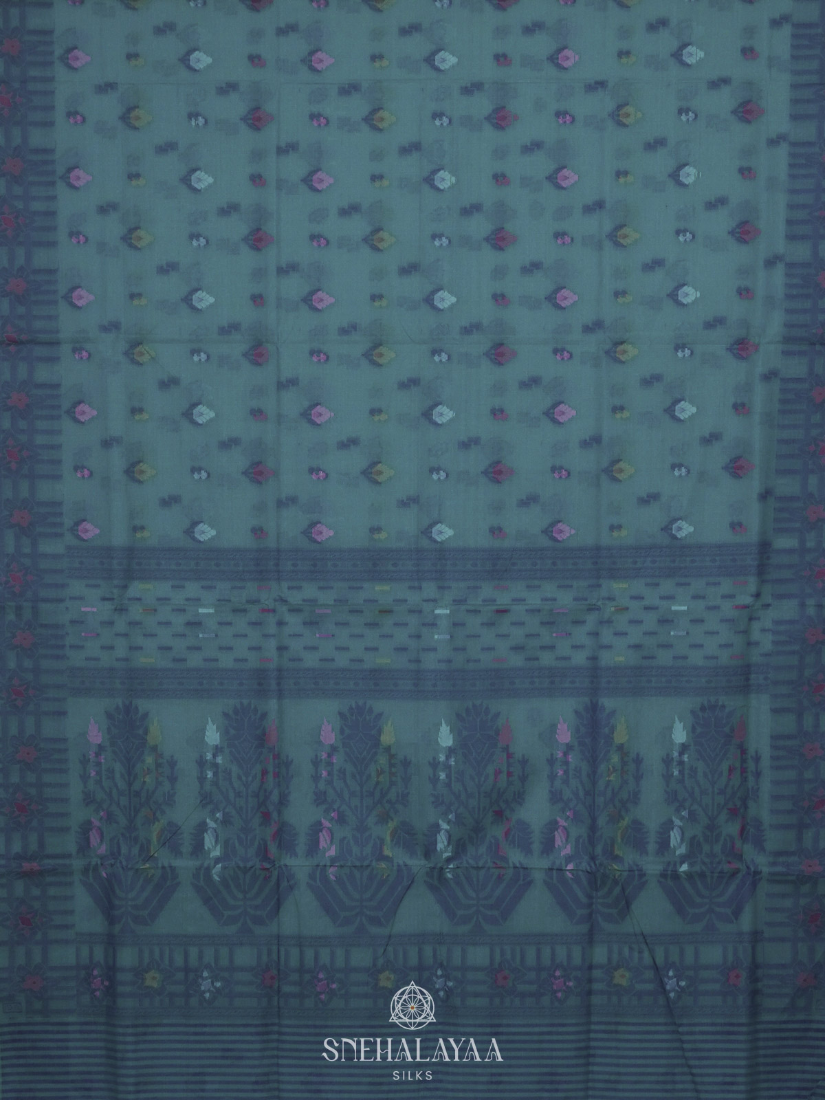 Peacock Blue Bengal Cotton Saree