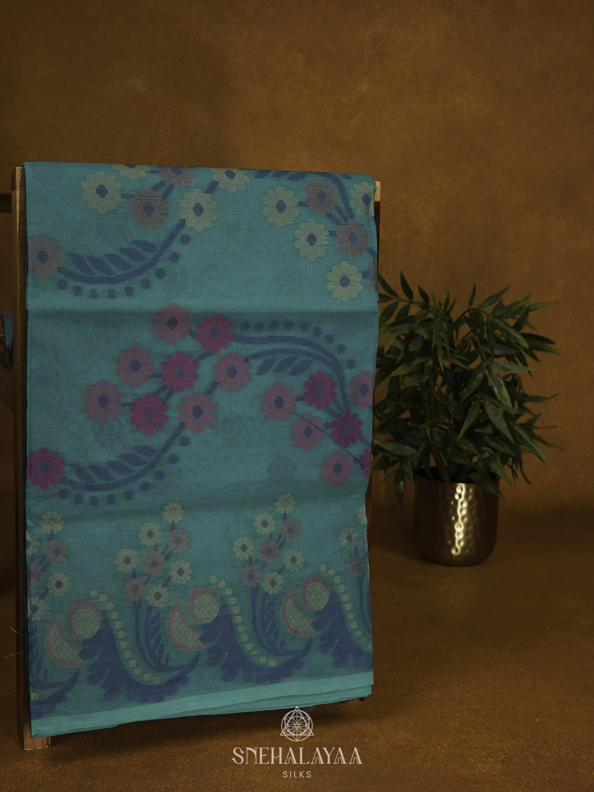 Peacock Blue Bengal Cotton Saree