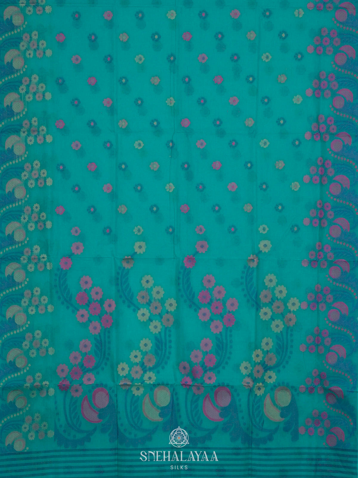 Peacock Blue Bengal Cotton Saree
